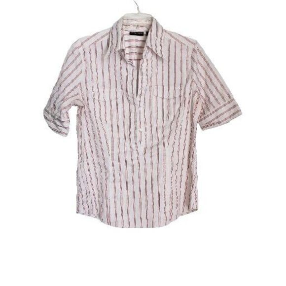 New York & Co Woman's Blouse Size L White & Red Striped Short Sleeves Stretch - Picture 1 of 4